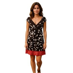 Roulette Cap Sleeve Dress Size Small 4/6 Brown Red Summer Party Career
